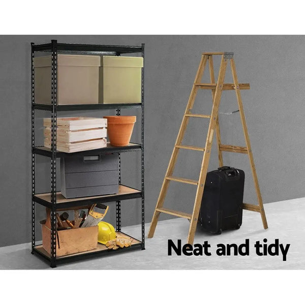 1.8M 5-Shelves Steel Warehouse Shelving Racking Garage Storage Rack Black Deals499