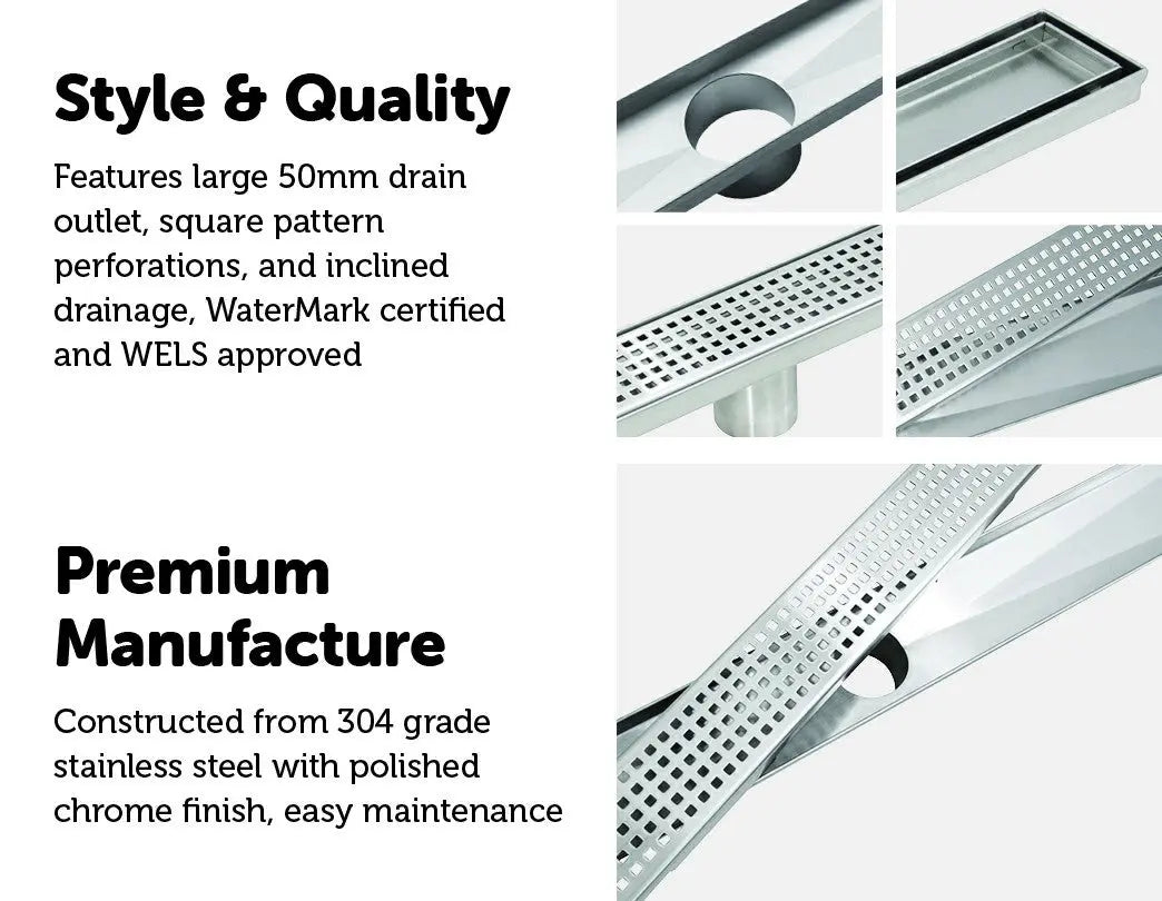 1200mm Bathroom Shower Stainless Steel Grate Drain w/Centre outlet Floor Waste Square Pattern Deals499