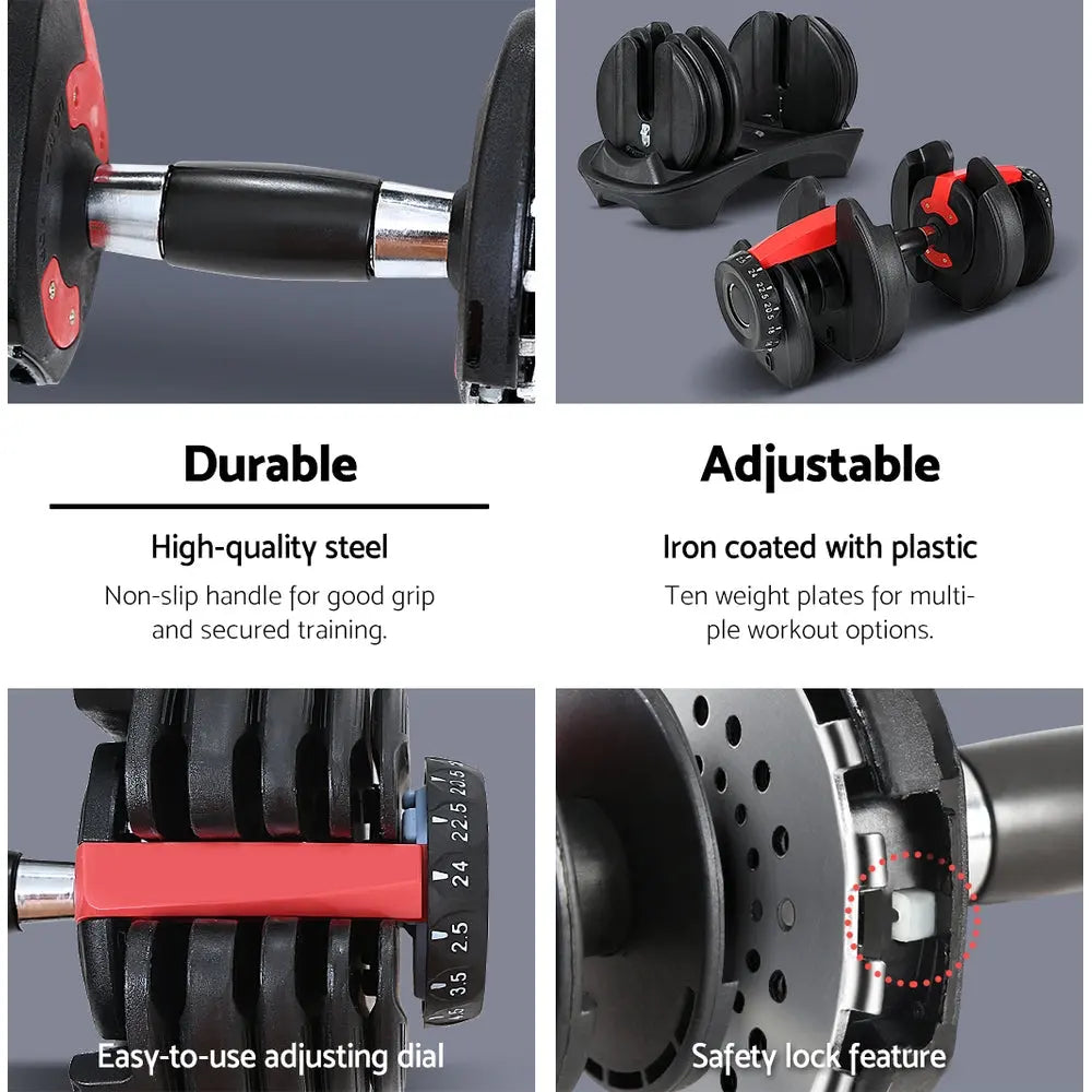 24kg Adjustable Dumbbell Dumbbells Weight Plates Home Gym Fitness Exercise Deals499