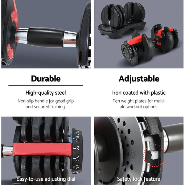 24kg Adjustable Dumbbell Dumbbells Weight Plates Home Gym Fitness Exercise Deals499