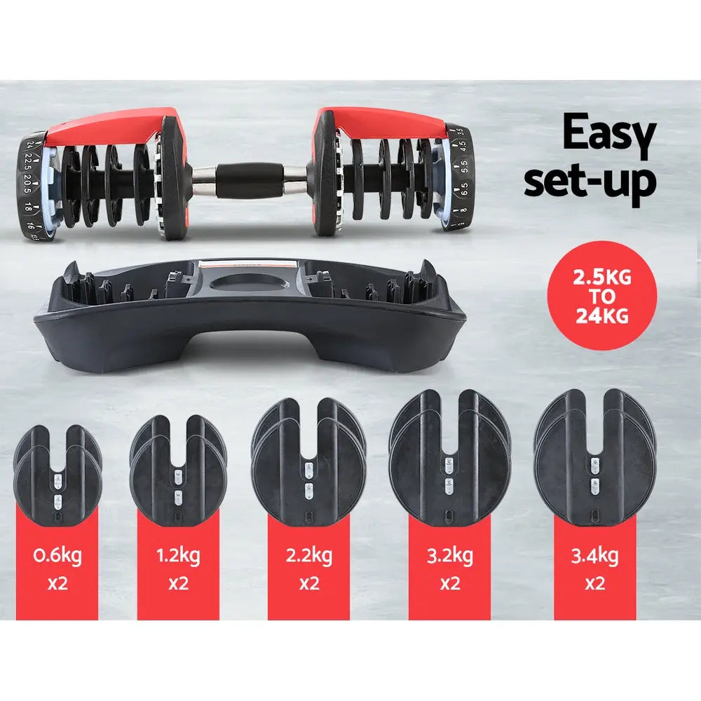 24kg Adjustable Dumbbell Dumbbells Weight Plates Home Gym Fitness Exercise Deals499