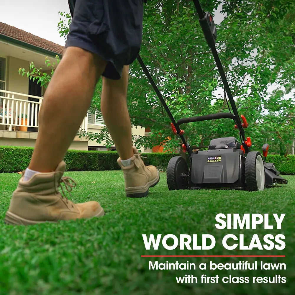 BAUMR-AG 19 Inch Electric Cordless Lawn Mower Kit Battery Powered w/ 2x 4.0Ah Lithium Batteries from Deals499 at Deals499