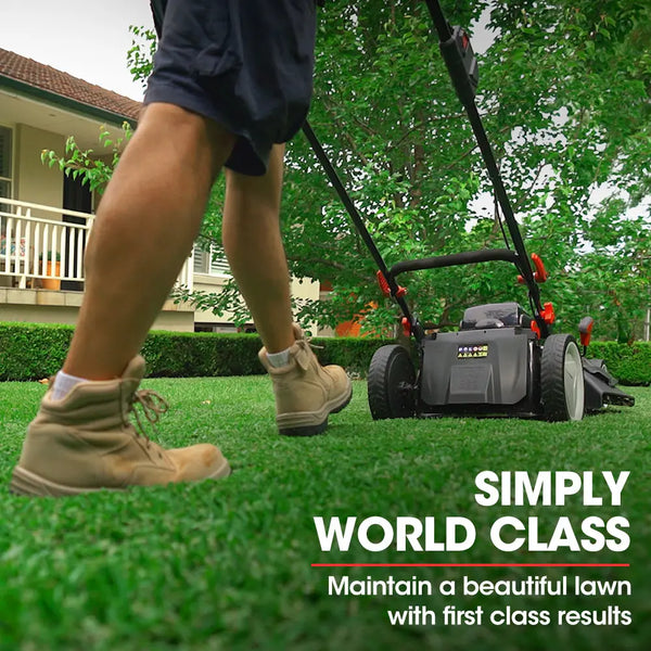 BAUMR-AG 19 Inch Electric Cordless Lawn Mower Kit Battery Powered w/ 2x 4.0Ah Lithium Batteries from Deals499 at Deals499