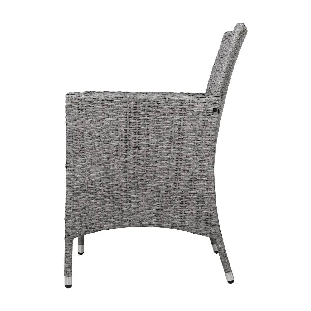 3 Piece Wicker Outdoor Chair Side Table Furniture Set - Grey Deals499
