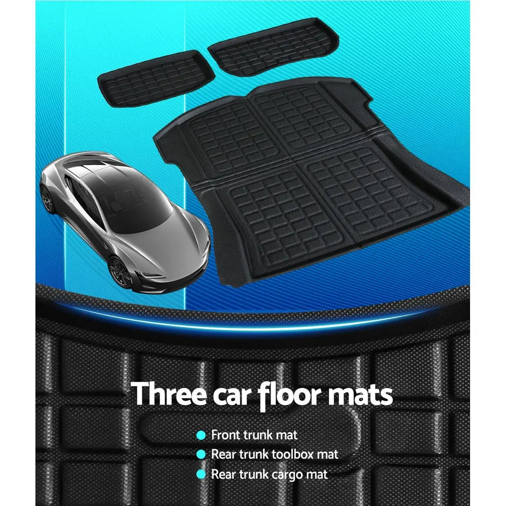 3PCS Car Rear Front Cargo Trunk Toolbox Luggage Rubber Mats for Tesla Model 3 2021-2022 Deals499
