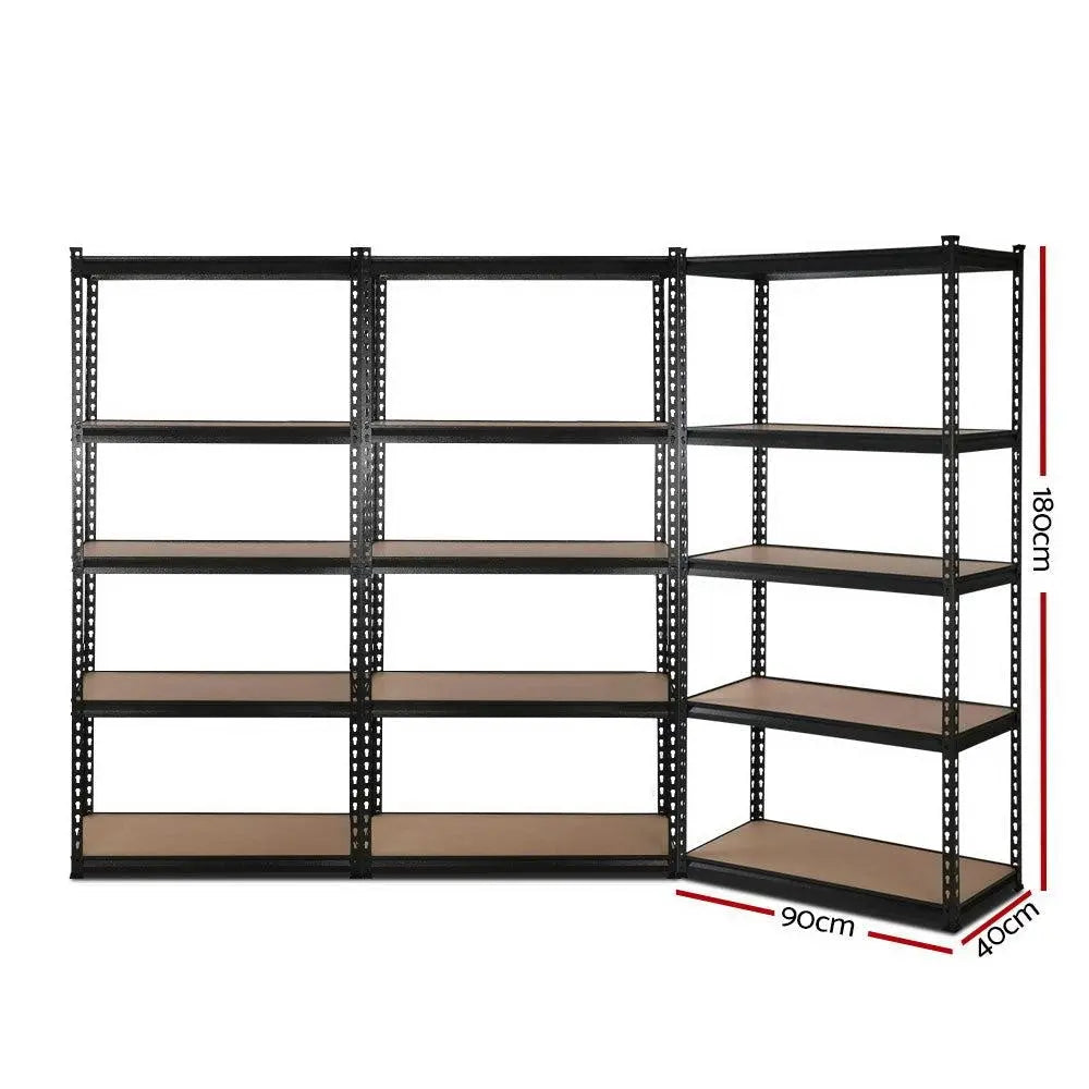 3x1.8M 5-Shelves Steel Warehouse Shelving Racking Garage Storage Rack Black Deals499