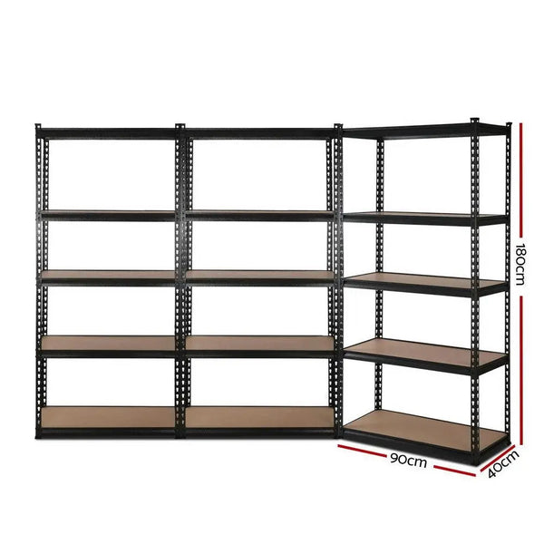 3x1.8M 5-Shelves Steel Warehouse Shelving Racking Garage Storage Rack Black Deals499