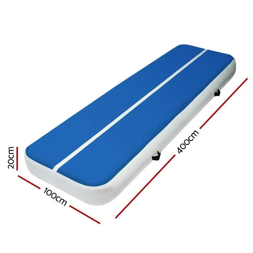 4m x 1m Inflatable Air Track Mat 20cm Thick Gymnastic Tumbling Blue And White Deals499