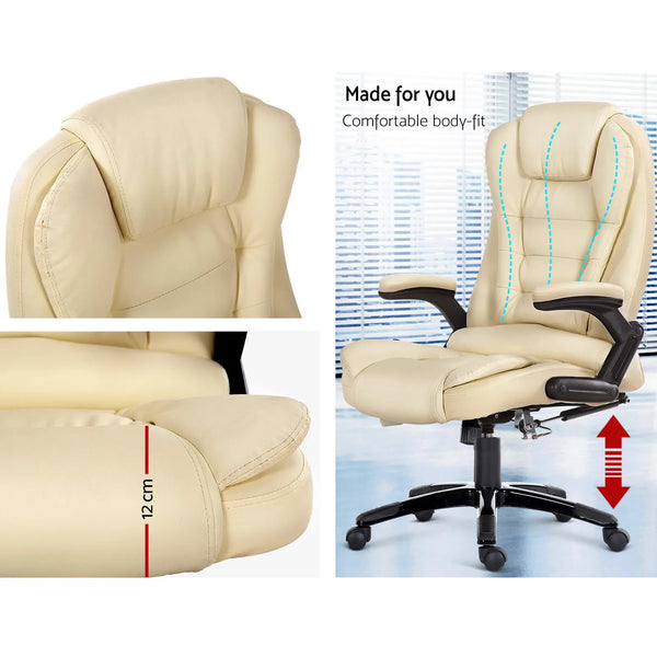 8 Point PU Leather Reclining Massage Chair - Beige Deals499