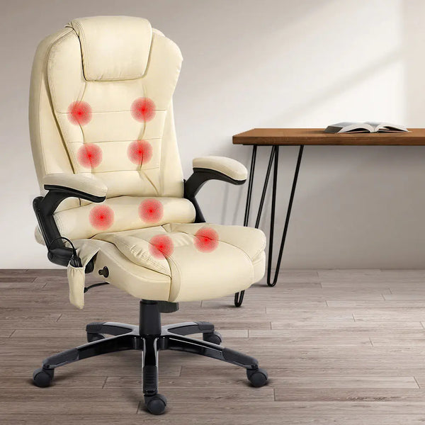 8 Point PU Leather Reclining Massage Chair - Beige Deals499