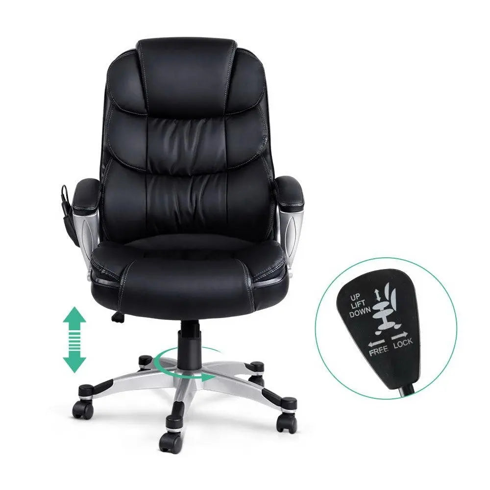 8 Point PU Leather Reclining Massage Chair - Black Deals499