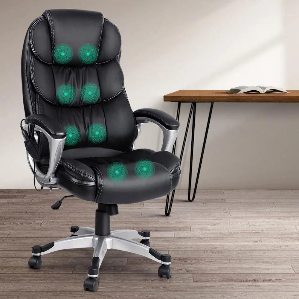 8 Point PU Leather Reclining Massage Chair - Black Deals499