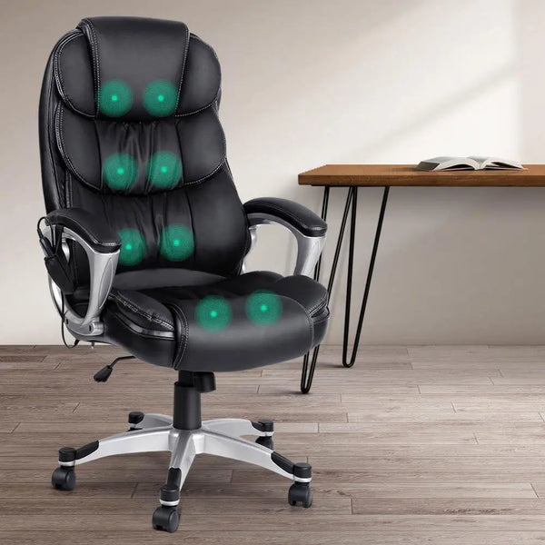 8 Point PU Leather Reclining Massage Chair - Black Deals499