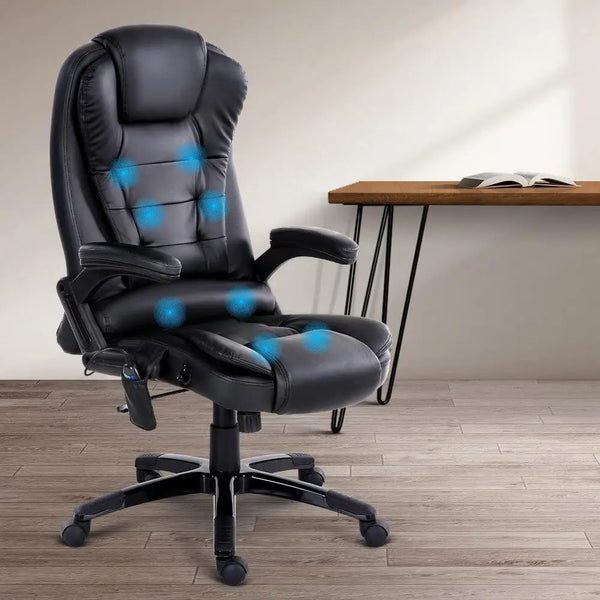 8 Point PU Leather Reclining Massage Chair - Black Deals499