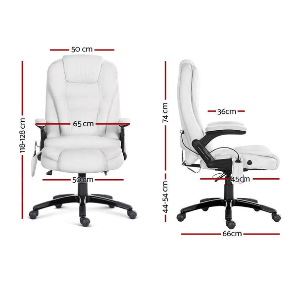 8 Point PU Leather Reclining Massage Chair - White Deals499