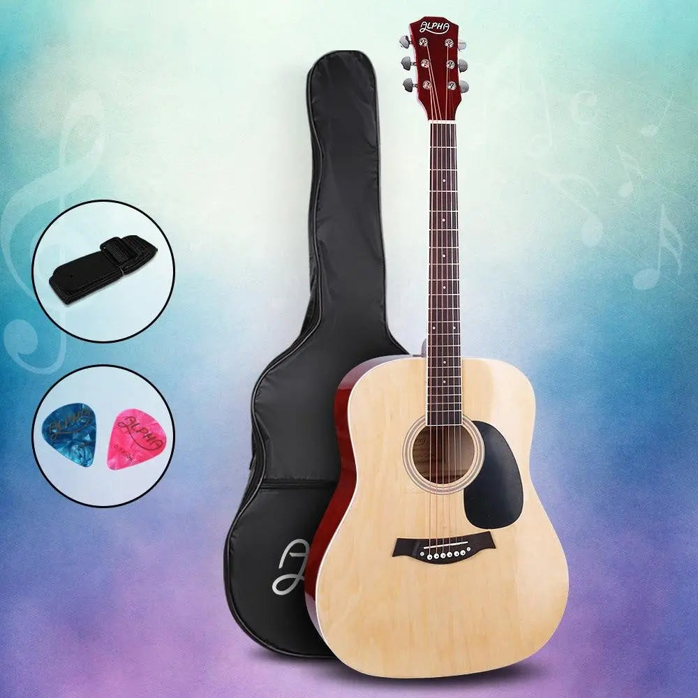 ALPHA 41 Inch Wooden Acoustic Guitar Natural Wood Deals499