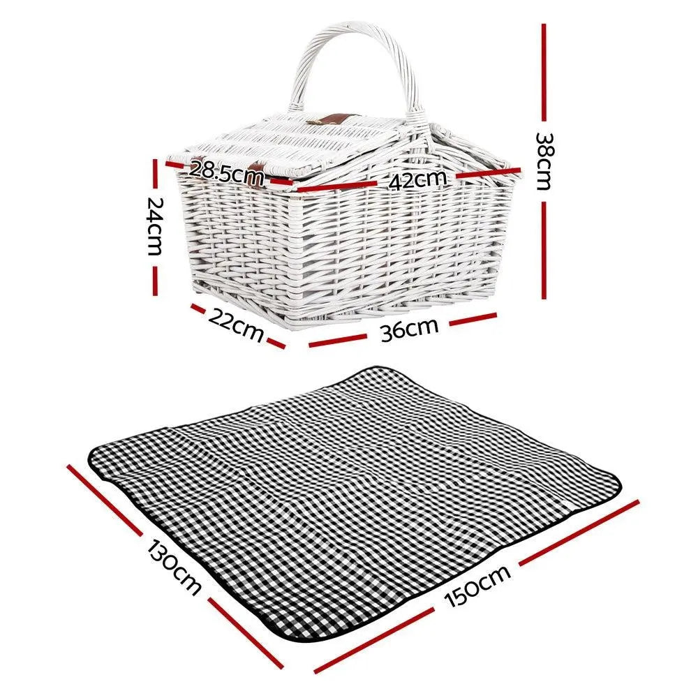 Alfresco 2 Person Picnic Basket Baskets White Deluxe Outdoor Corporate Blanket Park Deals499