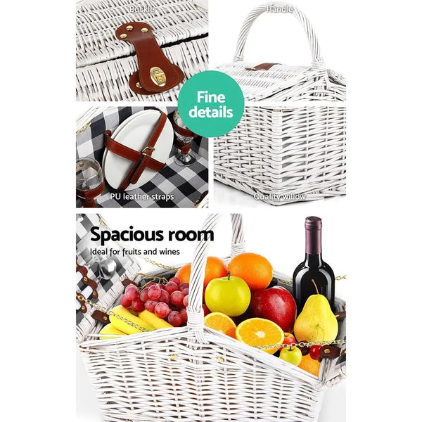 Alfresco 2 Person Picnic Basket Baskets White Deluxe Outdoor Corporate Blanket Park Deals499