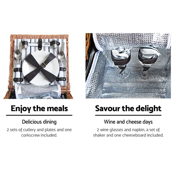 Alfresco 2 Person Picnic Basket Set Baskets Vintage Outdoor Insulated Blanket Deals499