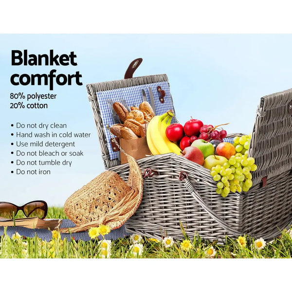Alfresco 4 Person Picnic Basket Deluxe Baskets Outdoor Insulated Blanket Deals499
