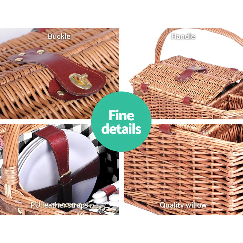 Alfresco 4 Person Picnic Basket Set Basket Outdoor Insulated Blanket Deluxe Deals499