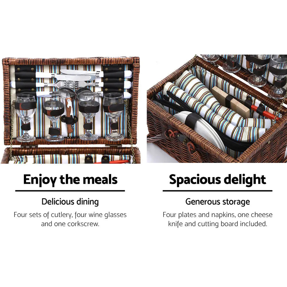 Alfresco 4 Person Picnic Basket Set Deluxe Folding Outdoor Insulated Liquor bag Deals499