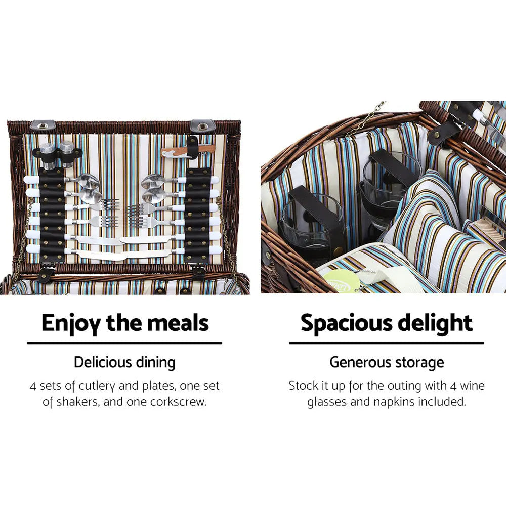 Alfresco 4 Person Picnic Basket Wicker Baskets Outdoor Insulated Gift Blanket Deals499