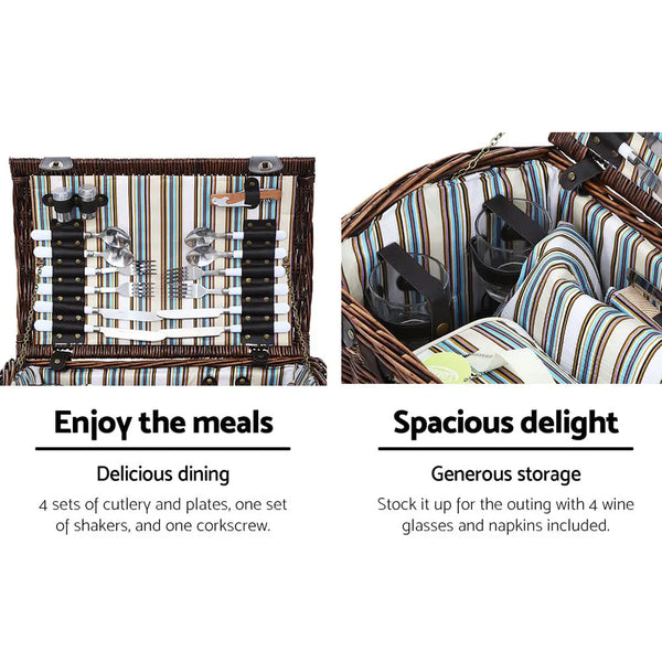 Alfresco 4 Person Picnic Basket Wicker Baskets Outdoor Insulated Gift Blanket Deals499