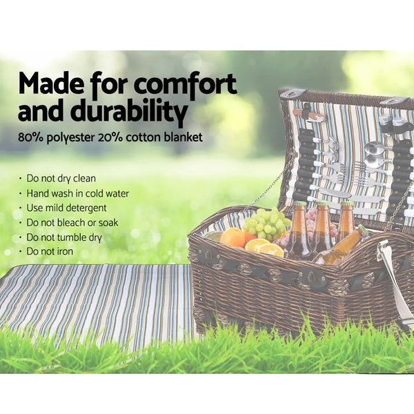 Alfresco 4 Person Picnic Basket Wicker Baskets Outdoor Insulated Gift Blanket Deals499
