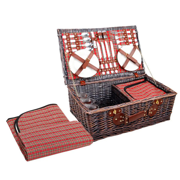 Alfresco 4 Person Picnic Basket Wicker Picnic Set Outdoor Insulated Blanket Deals499