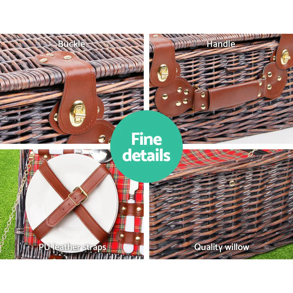 Alfresco 4 Person Picnic Basket Wicker Picnic Set Outdoor Insulated Blanket Deals499
