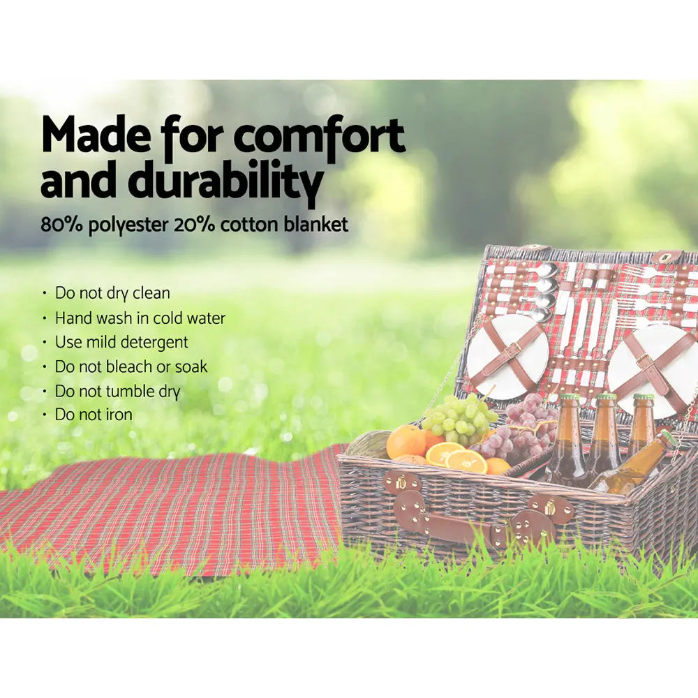 Alfresco 4 Person Picnic Basket Wicker Picnic Set Outdoor Insulated Blanket Deals499