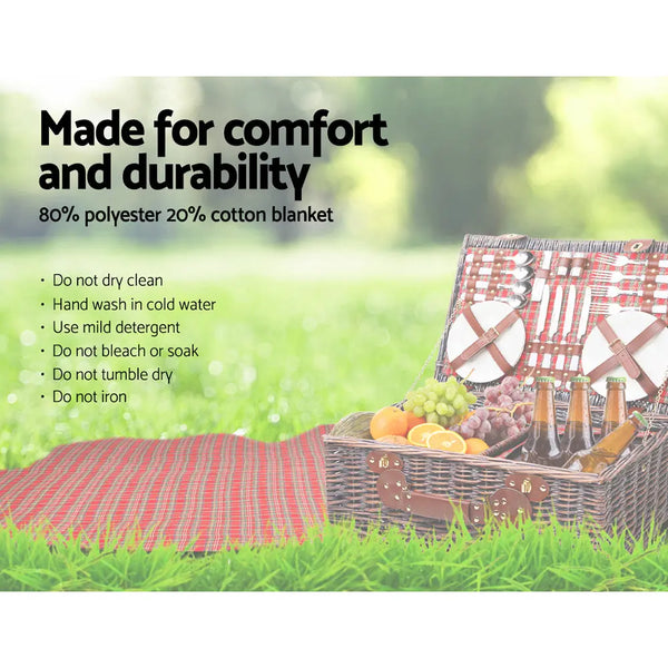 Alfresco 4 Person Picnic Basket Wicker Picnic Set Outdoor Insulated Blanket Deals499