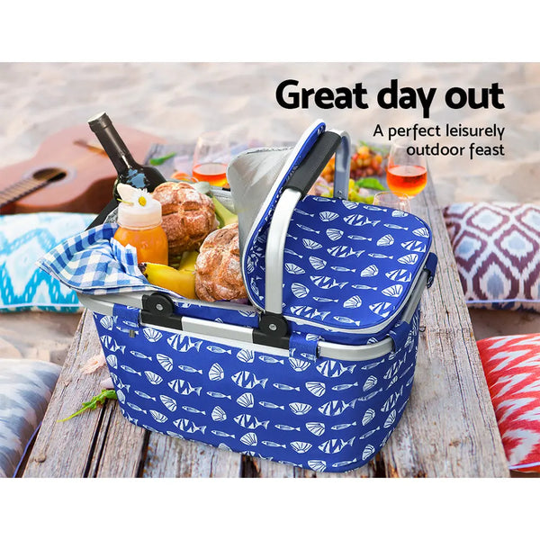 Alfresco Large Folding Picnic Bag Basket Hamper Camping Hiking Insulated Lunch Cooler Deals499