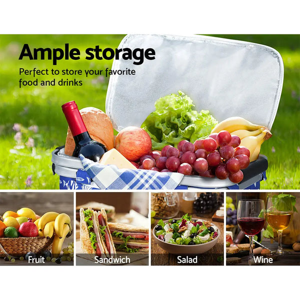 Alfresco Large Folding Picnic Bag Basket Hamper Camping Hiking Insulated Lunch Cooler Deals499