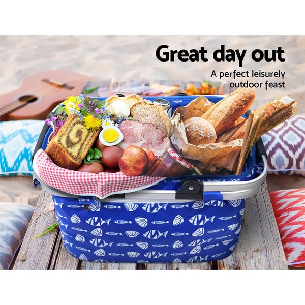 Alfresco Picnic Bag Basket FoldingHamper Camping Hiking Insulated Deals499