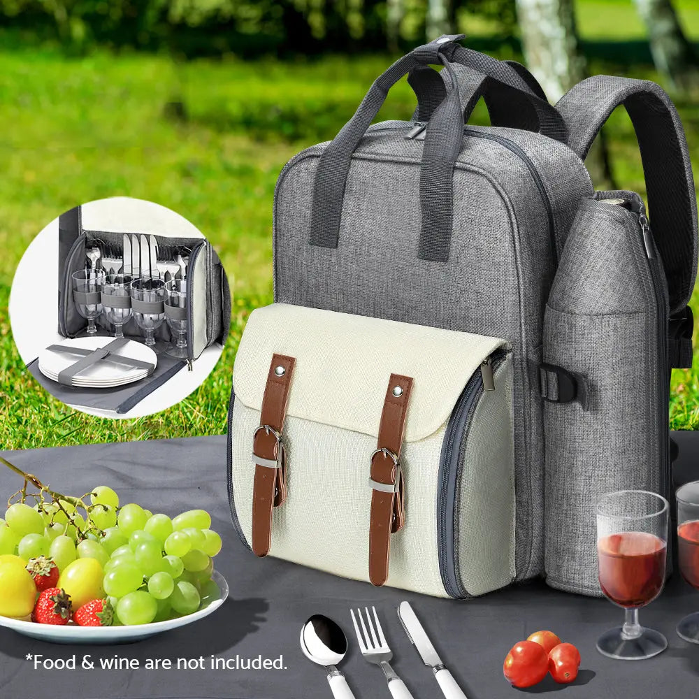 Alfresco Picnic Basket Backpack Set Cooler Bag 4 Person Outdoor Insulated Liquor Deals499