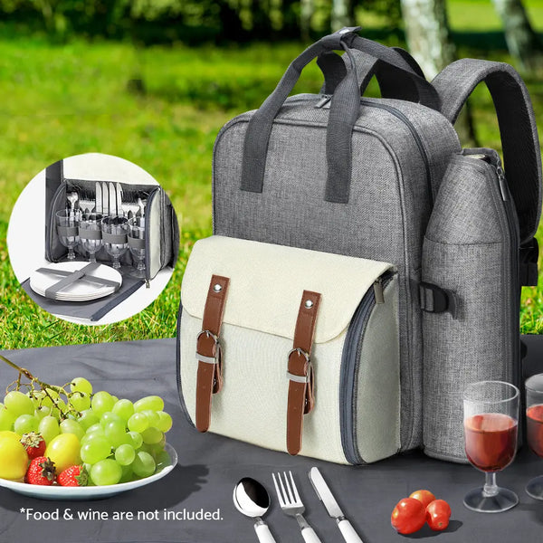 Alfresco Picnic Basket Backpack Set Cooler Bag 4 Person Outdoor Insulated Liquor Deals499