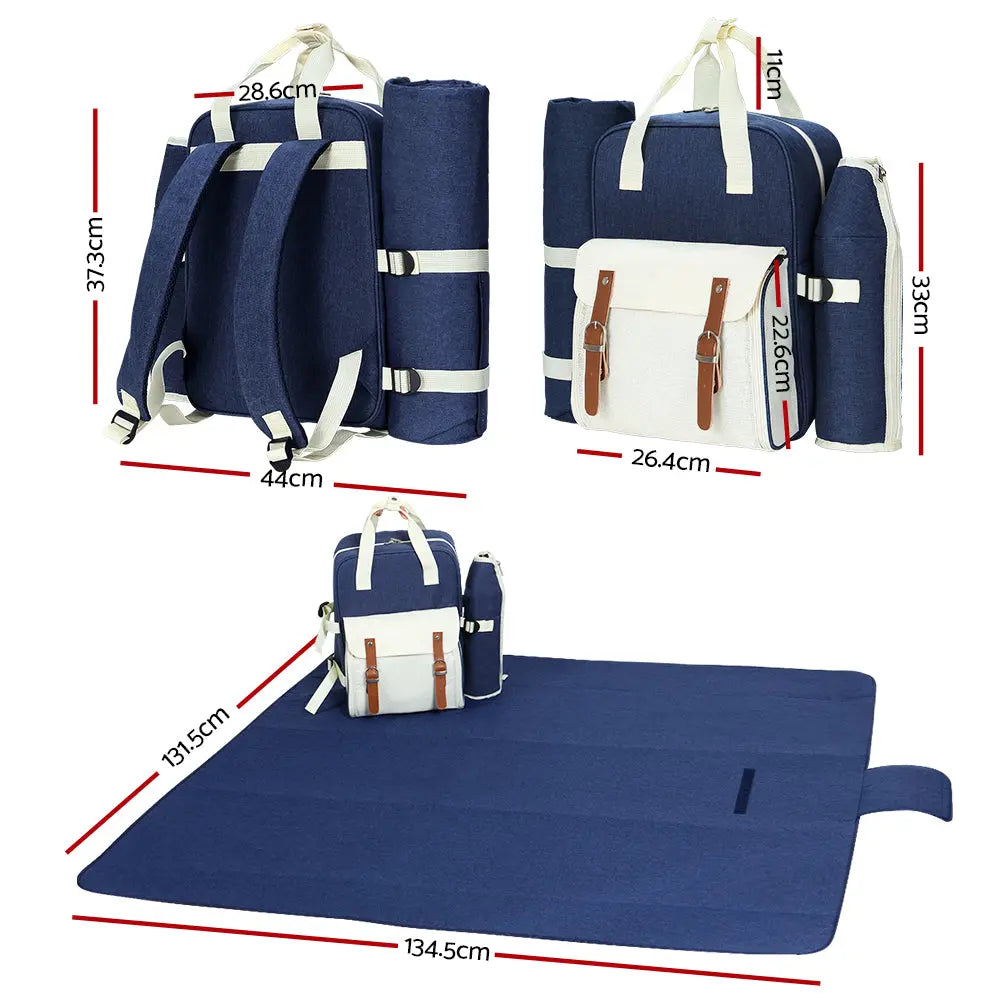 Alfresco Picnic Basket Backpack Set Cooler Bag 4 Person Outdoor Liquor Blue Deals499