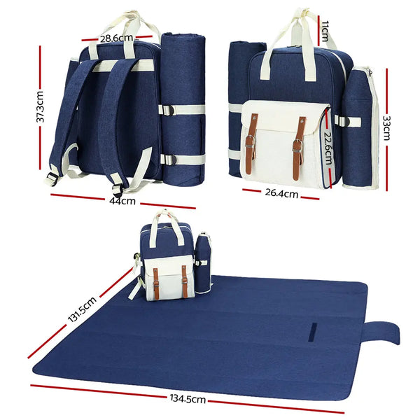 Alfresco Picnic Basket Backpack Set Cooler Bag 4 Person Outdoor Liquor Blue Deals499