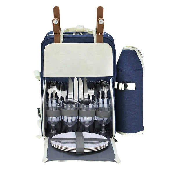 Alfresco Picnic Basket Backpack Set Cooler Bag 4 Person Outdoor Liquor Blue Deals499