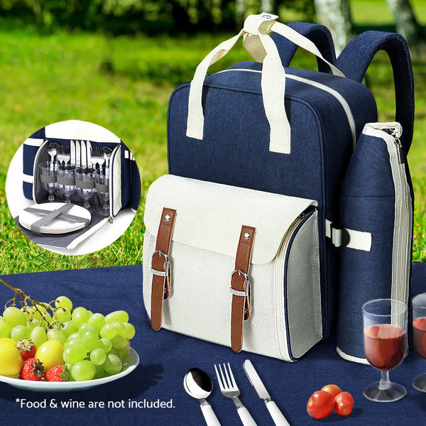 Alfresco Picnic Basket Backpack Set Cooler Bag 4 Person Outdoor Liquor Blue Deals499