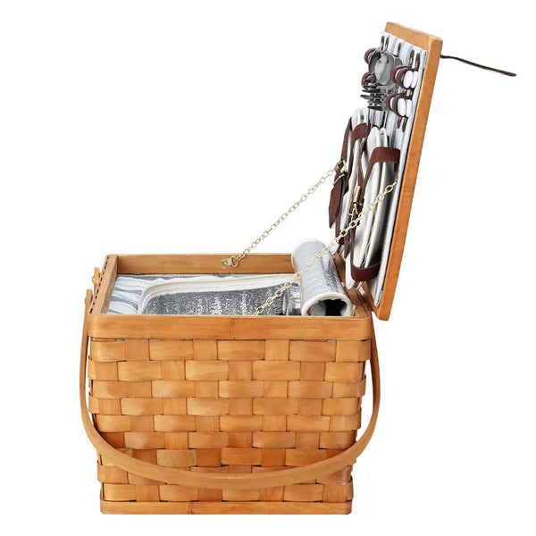 Alfresco Picnic Basket Set Wooden Cooler Bag 4 Person Outdoor Insulated Liquor Deals499