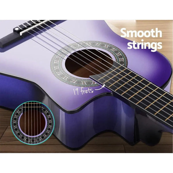 Alpha 34" Inch Guitar Classical Acoustic Cutaway Wooden Ideal Kids Gift Children 1/2 Size Purple with Capo Tuner Deals499