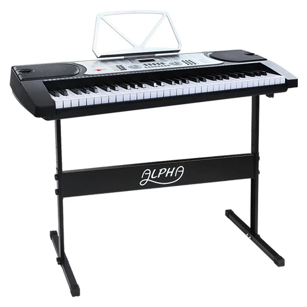 Alpha 61 Keys Electronic Piano Keyboard LED Electric Silver with Music Stand for Beginner Deals499