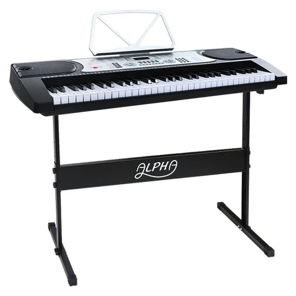 Alpha 61 Keys Electronic Piano Keyboard LED Electric Silver with Music Stand for Beginner Deals499