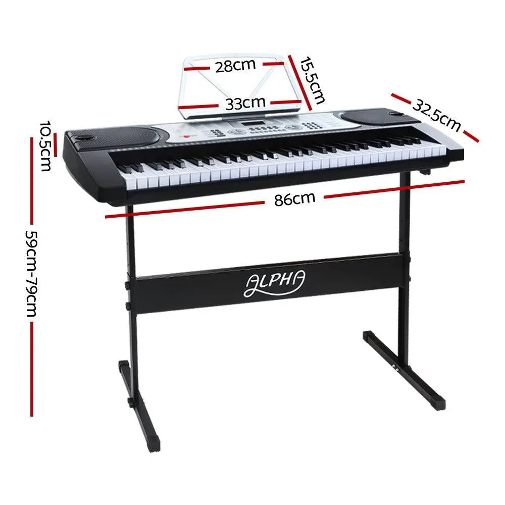 Alpha 61 Keys Electronic Piano Keyboard LED Electric Silver with Music Stand for Beginner Deals499