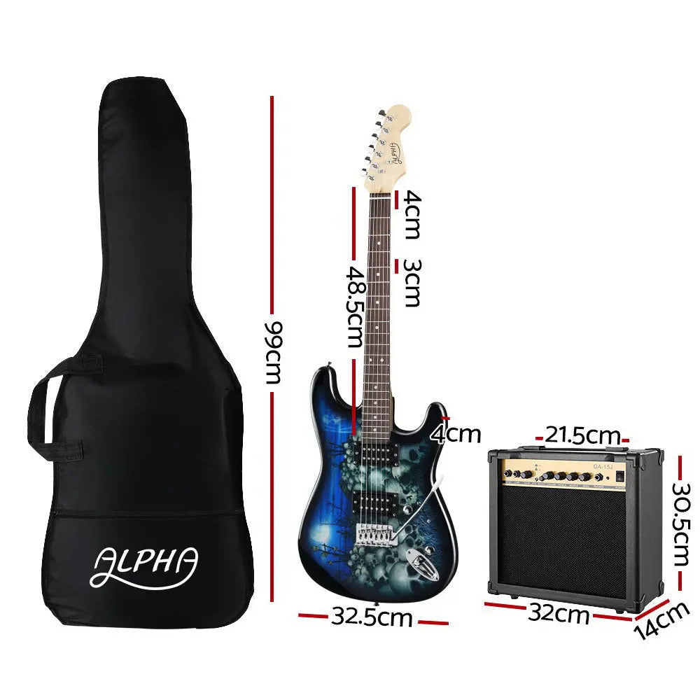 Alpha Electric Guitar And AMP Music String Instrument Rock Blue Carry Bag Steel String Deals499