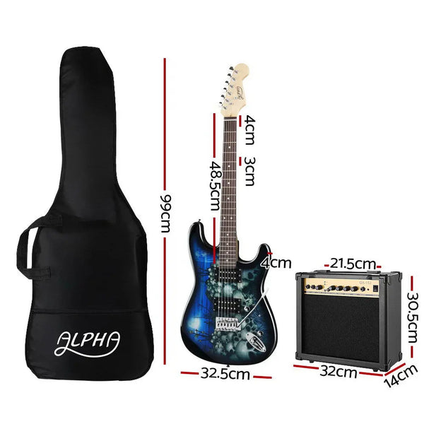 Alpha Electric Guitar And AMP Music String Instrument Rock Blue Carry Bag Steel String Deals499