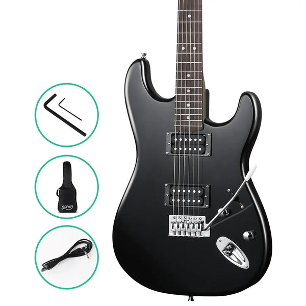 Alpha Electric Guitar Music String Instrument Rock Black Carry Bag Steel String Deals499